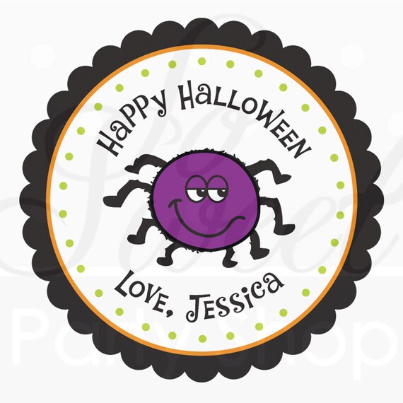 24 Halloween Personalized Stickers - Spider - Halloween Favors, Halloween Party Il_570xn