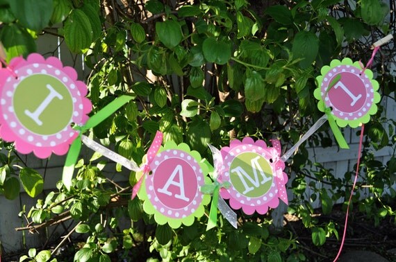 Highchair Banner - 1st Birthday Banner - Polkadots Pink and Lime Green Il_570xn