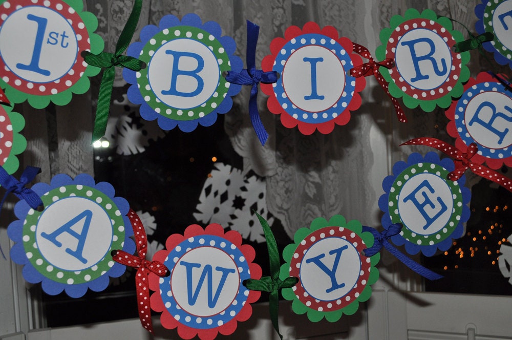 Birthday Banner - Primary Colors Polkadots - Personalized Il_570xn