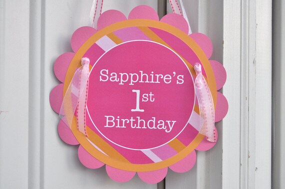 Birthday Party Door Sign - Pink and Orange Stripe Il_570xn