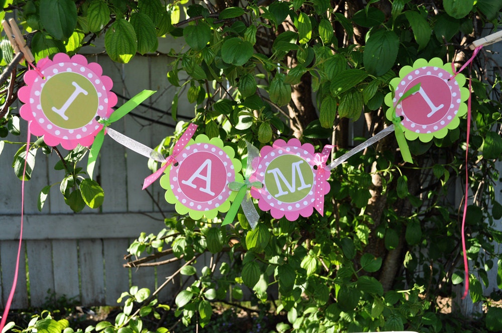12 Cupcake Toppers - Girl's 1st Birthday Party Pink and Green - Personalized