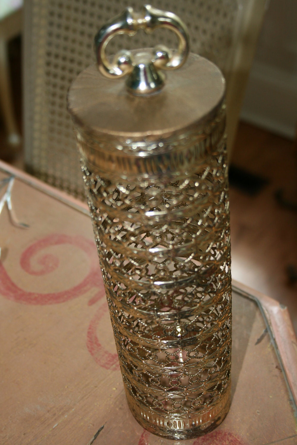 Vintage Gold Filigree Hair Spray Can Cover for Vanity