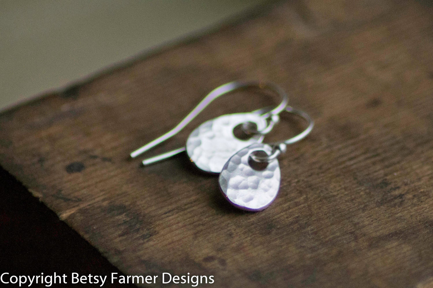 Simple Teardrop Sterling Silver Earrings - Rustic Hammered Finish