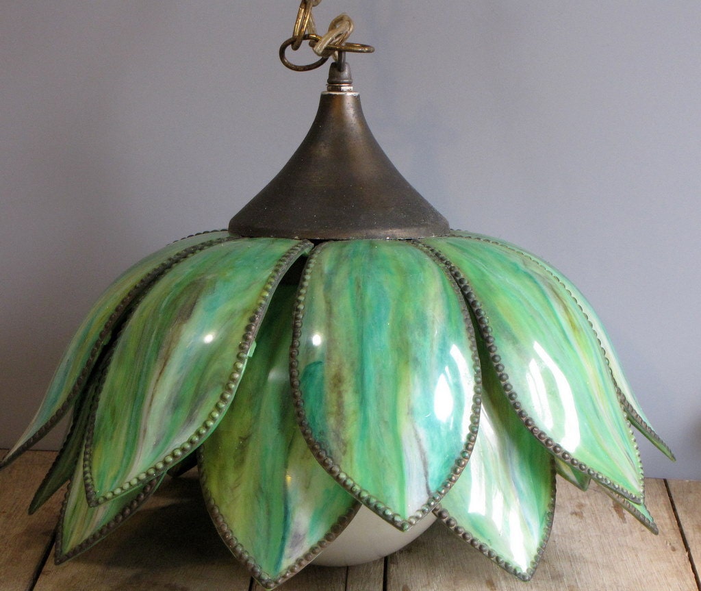 vintage green swag lotus chandelier