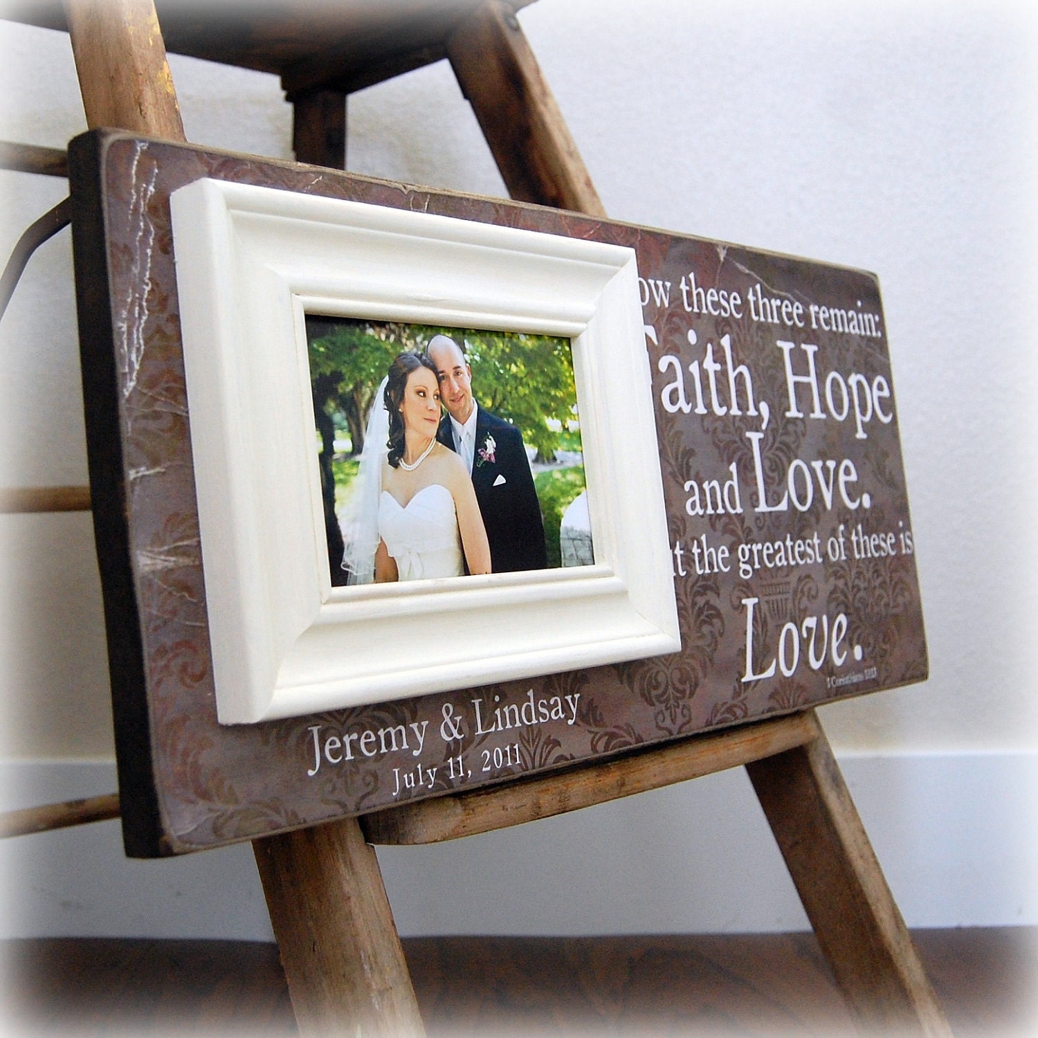 8x20 Personalized Picture Frame--Faith Hope and Love-- Wedding Love Anniversary Gift