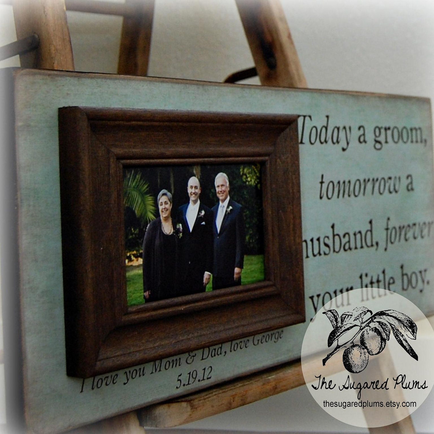 Parents Wedding Gift Personalized Picture Frame Custom 8x20 TODAY A GROOM Anniversary Love Father of Mother of Song Vows Thank You