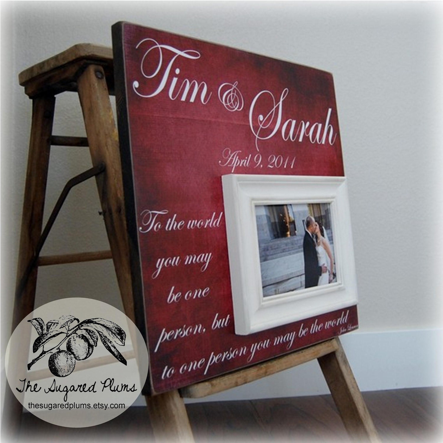 Wedding Gift Personalized Custom Picture Frame 16x16 TO THE WORLD Anniversary Gift Love Father Mother Parents Guest Book Quote Song Vows