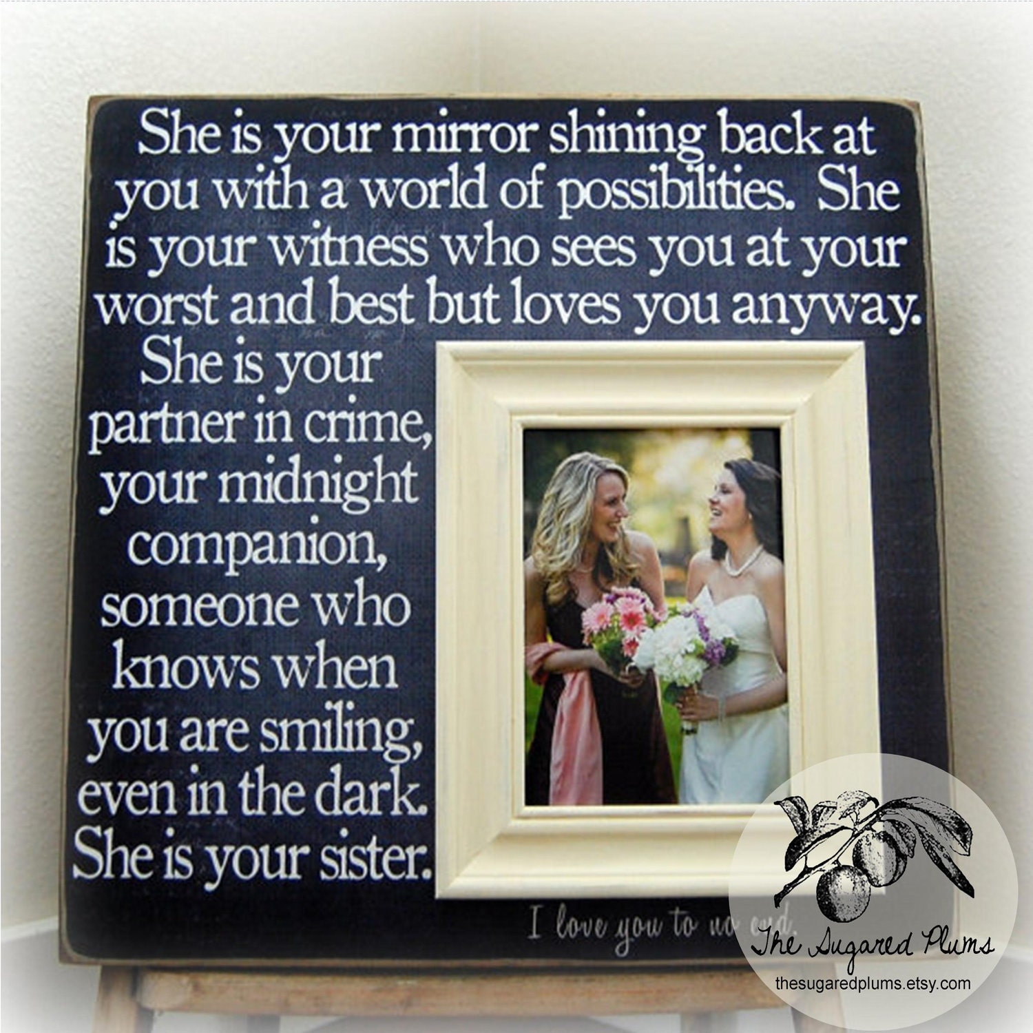 Bridesmaid Gift, Best Friend, Sister, Maid of Honor, Wedding Picture Frame16x16 SHE Is YOUR MIRROR Wedding Gift The Sugared Plums
