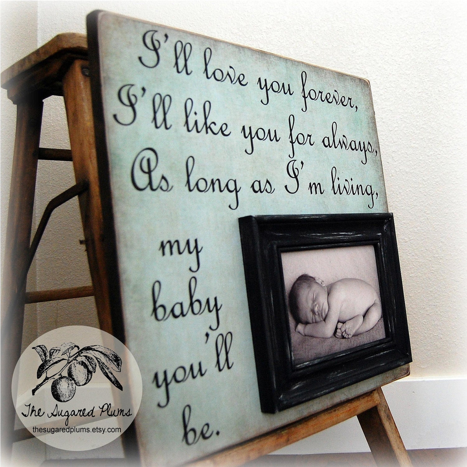 Picture Frame Personalized Picture Frame 16x16 I'll LOVE YOU FOREVER Baptism Christening First Birthday Gift Godparents The Sugared Plums