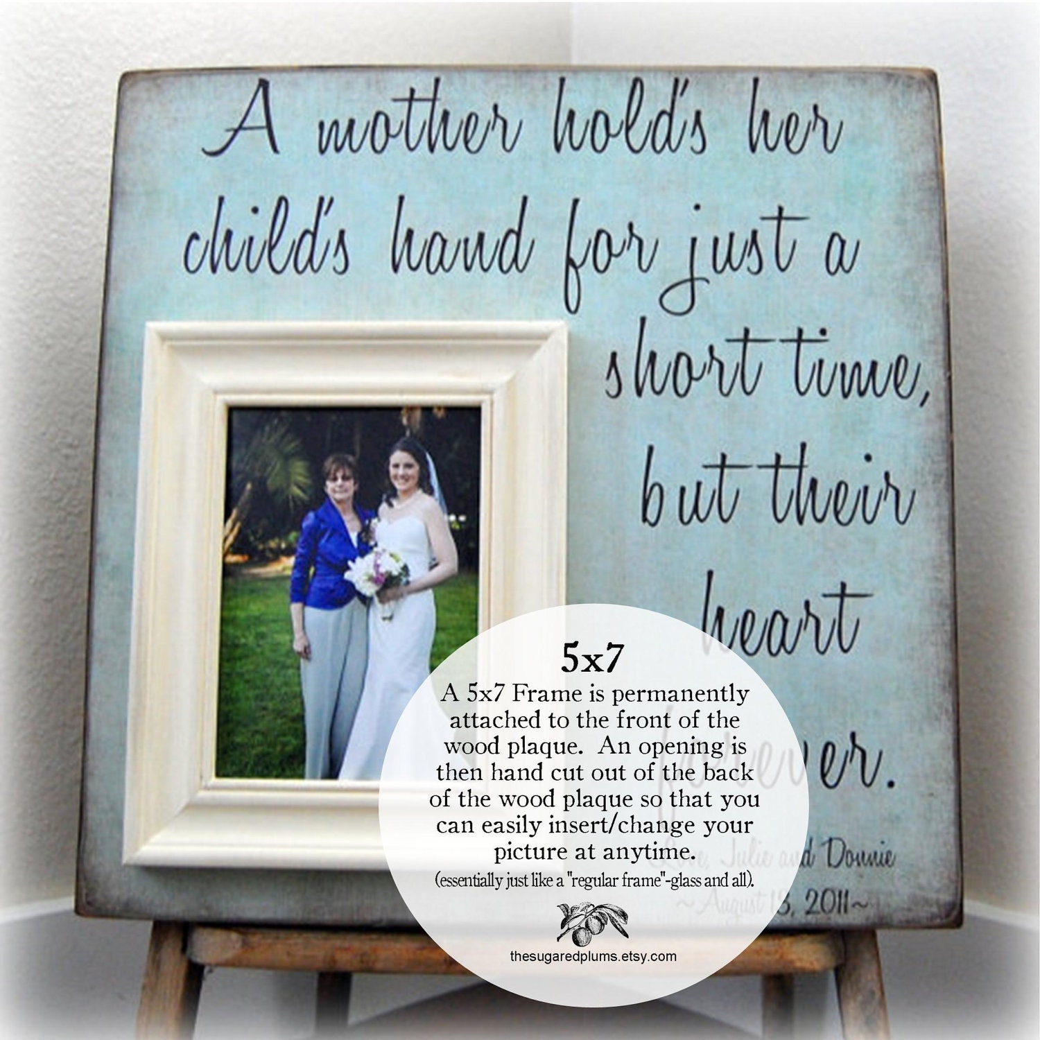 MOTHER Of THE BRIDE Gift For Mother of the Bride Personalized Picture Frame Wedding Gift Custom 16x16 A Mother Holds Mom Quote Thank You