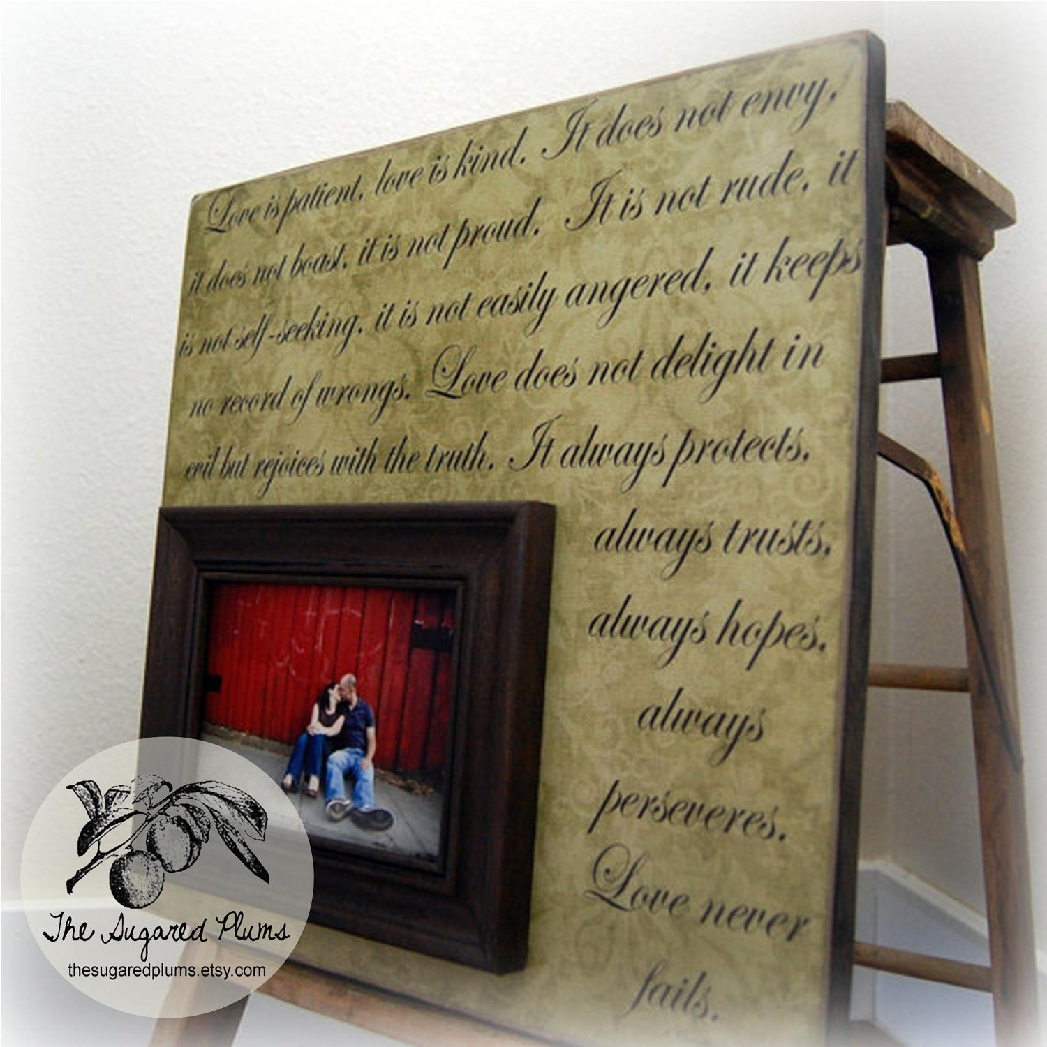 Custom Wedding Anniversary Photo Frame LOVE IS PATIENT 1 Corinthians 13 Personalized Picture Frames 16 X 16 Print Art Custom Anniversary