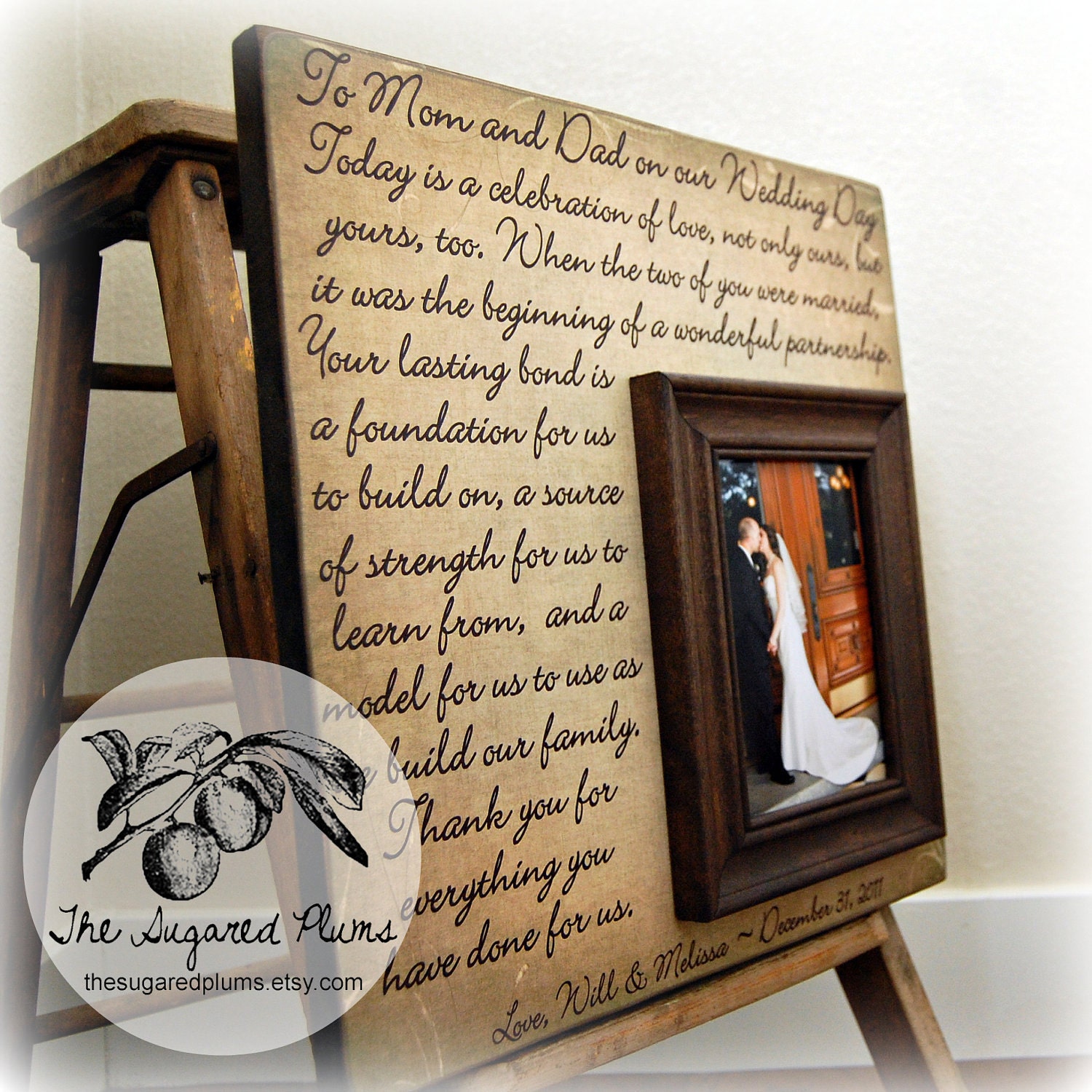 Thank You Parents Wedding Gift Personalized Picture Frame Custom 16x16 TODAY IS a CELEBRATION Anniversary Love Father of Mother of