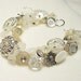 Button Bracelet Vintage Rhinestones White Silver Pewter