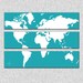 World Map Triptych Canvas Giclee - Teal and White