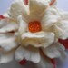 Wool Felted Flower Pin White and Multicolored with Orange Beaded Center