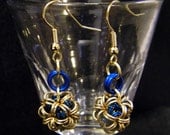 Blue and Brass Japanese Ball Earrings