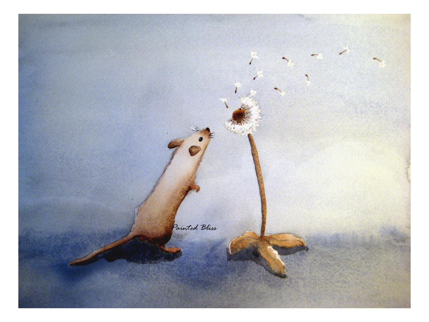 One Tiny Wish - 5x7 inch Signed Art Print of my Original Watercolor Painting -Blue Nursery Art for Children