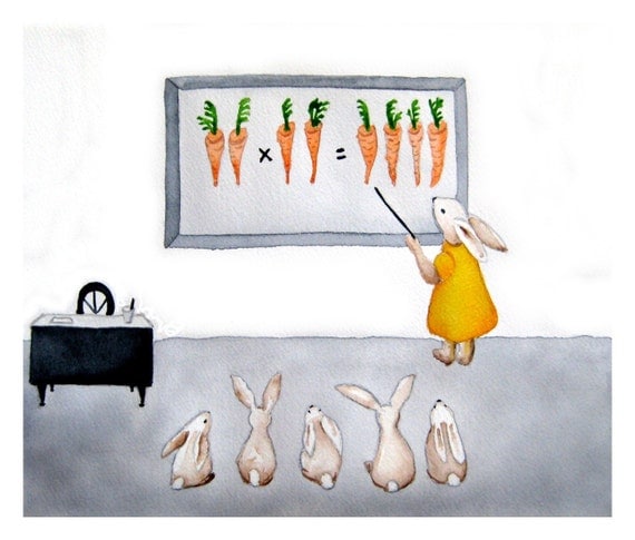 What Do Bunnies Do... Multiply - Signed Art Print - bunny illustration, art for teachers, classroom