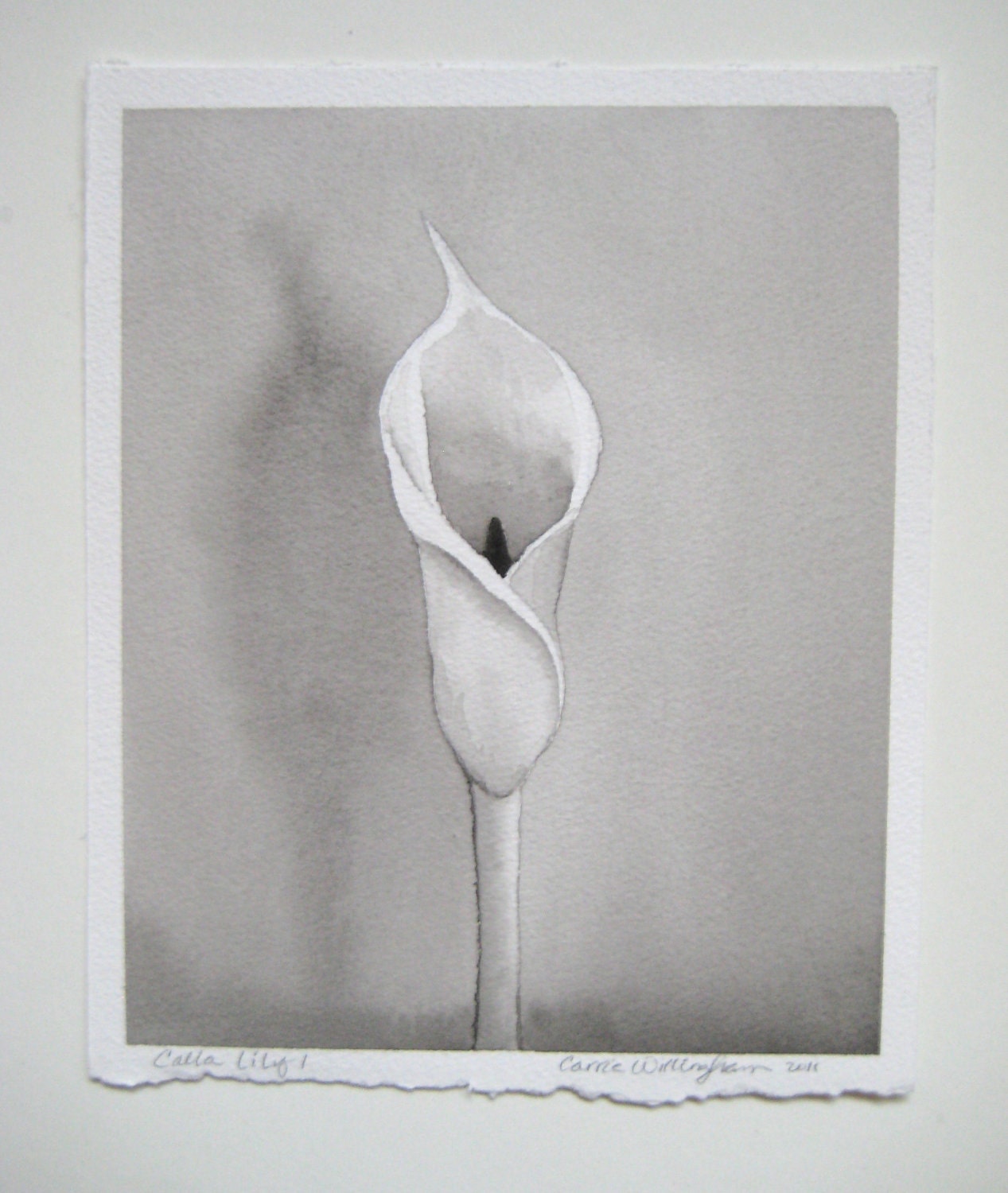 Calla Lily 1 - Original Watercolor Painting - monochrome black and white painting