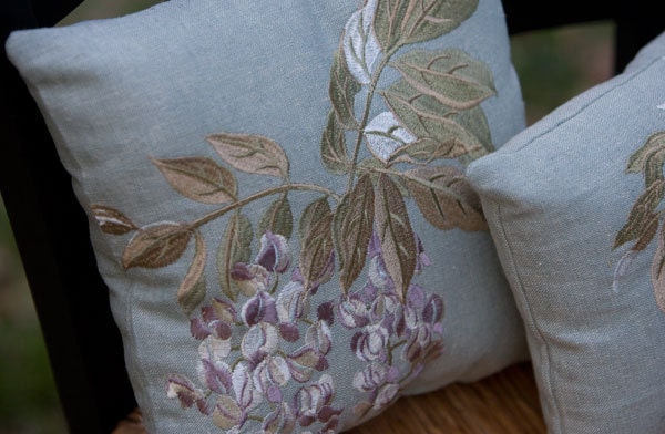 Aqua Pillows with Embroidery