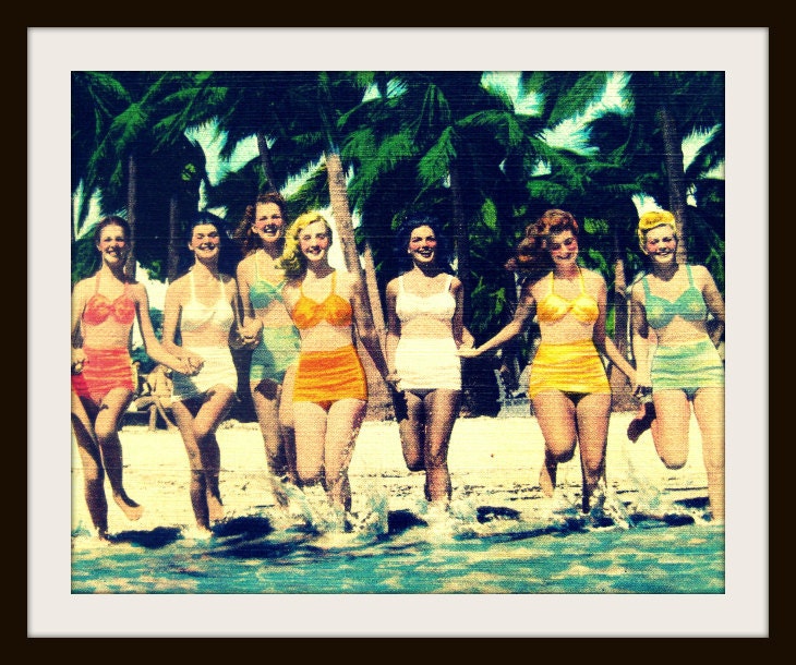 beach photograph GIRLS GIRLS GIRLS16x20 large art photograph summer babes coastal print 1940s beach lover gift Nostalgia