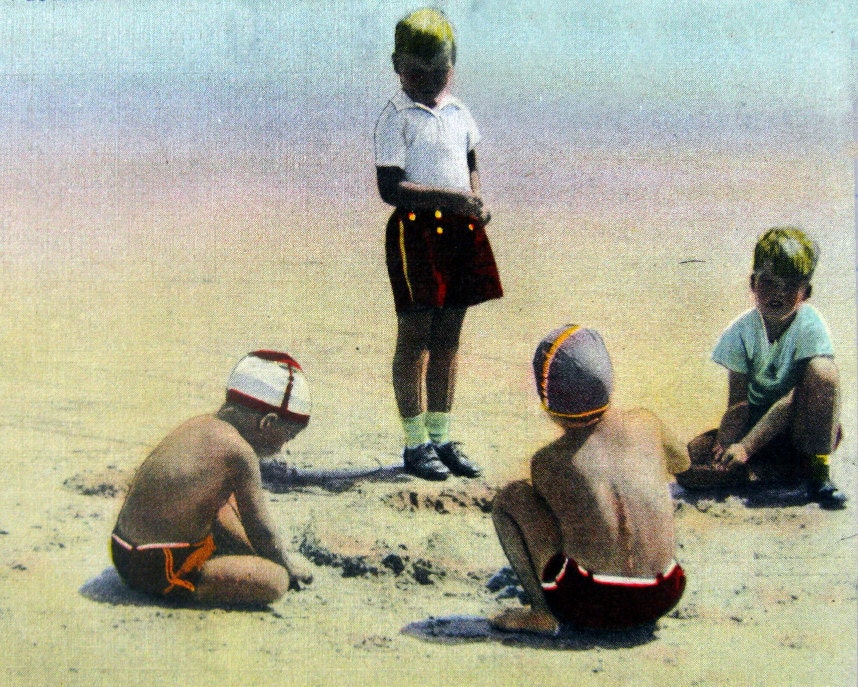 photograph LONG BEACH Island Boys sale 11x14 art deco nursery vintage 1930s pastel blue pink color kids vacation house summer