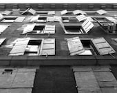 NYC Rustic Window Shutters 16x24 Photography Print, New York City Black and White Photo Art, Metallic Paper