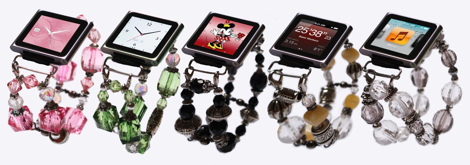 NEW  Ladies Beaded Watch Band ipod Nano w/Bracket