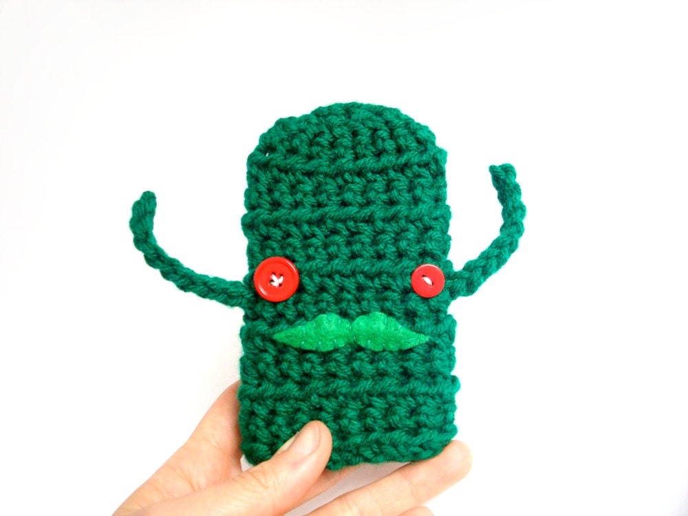 50% OFF SALE - mustachioed iPhone case - crocheted green red - gadget electronic - Ready Handmade by dslookkin on Etsy