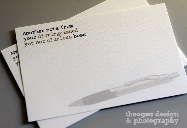Set of 10 funny 4x6 note cards for cheeky bosses
