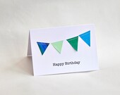 Happy Birthday Card with Mini Bunting (Green and Blue)