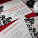 Damask Wedding Invitation Collection shown in black, red and ivory, FREE shipping
