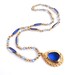 Blue Glass Stone Necklace - Vintage Gold Tone Costume Jewelry / Rain Drop