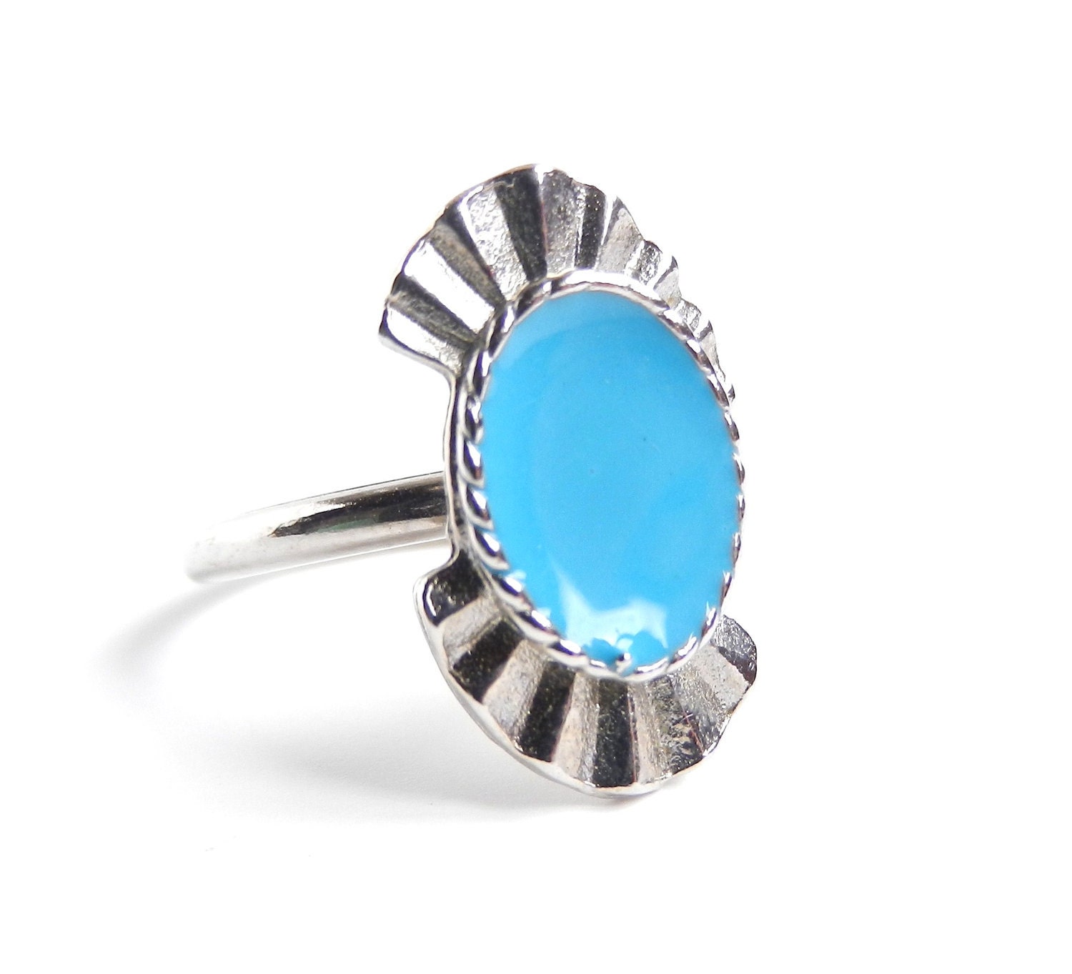 Vintage Teal Ring - Adjustable Silver Tone Costume Jewelry / Southwestern Blue