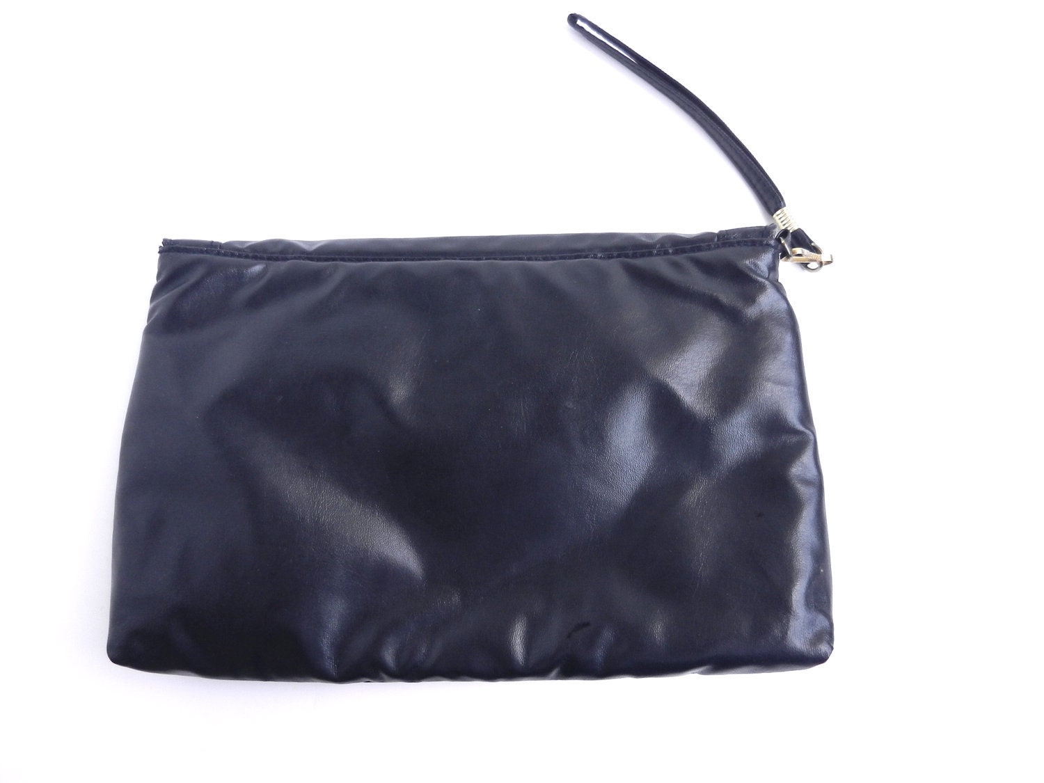 Vintage Navy Blue Clutch - Retro Faux Leather Vegan Wristlet / Bow Bag