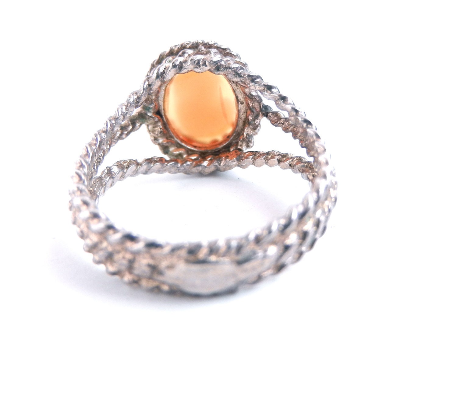 Vintage Carved Cameo Ring - Silver Tone Size 7 Costume Jewelry / Wire Wrapped