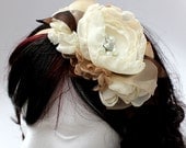 Wedding hair flower fascinator boho chic in honey cream and champagne Statement head piece