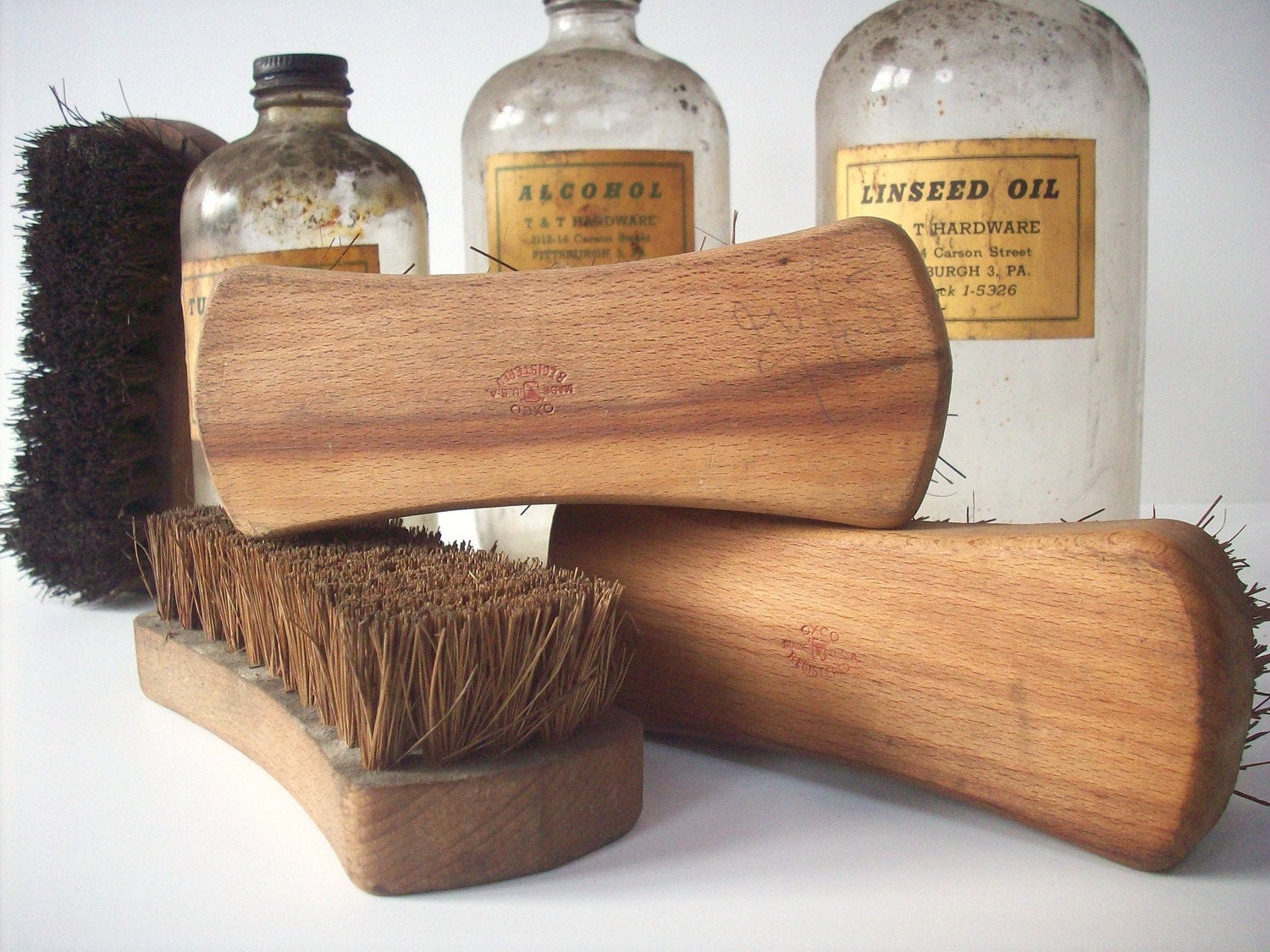 Vintage Hardwood Scrubbing Brushes   OX CO