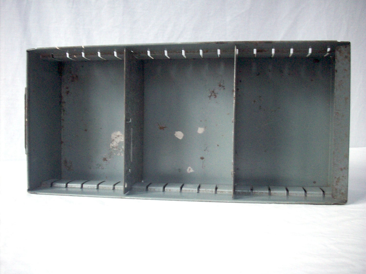 Vintage Industrial Steel Gray File Drawer with Dividers Handle and Label area