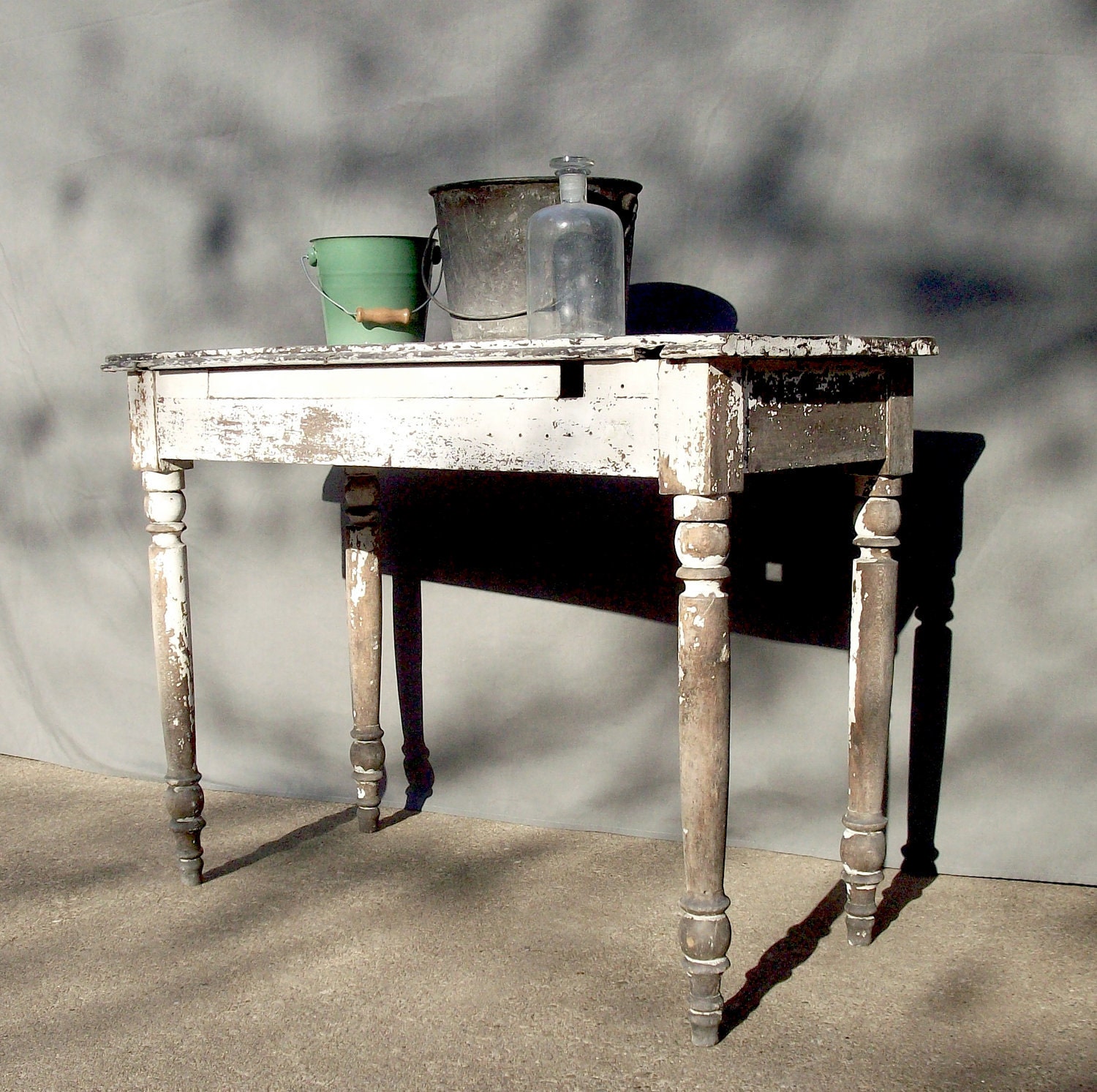 Vintage Painted Wood Table / Distressed Chippy Rustic Weathered Primitive