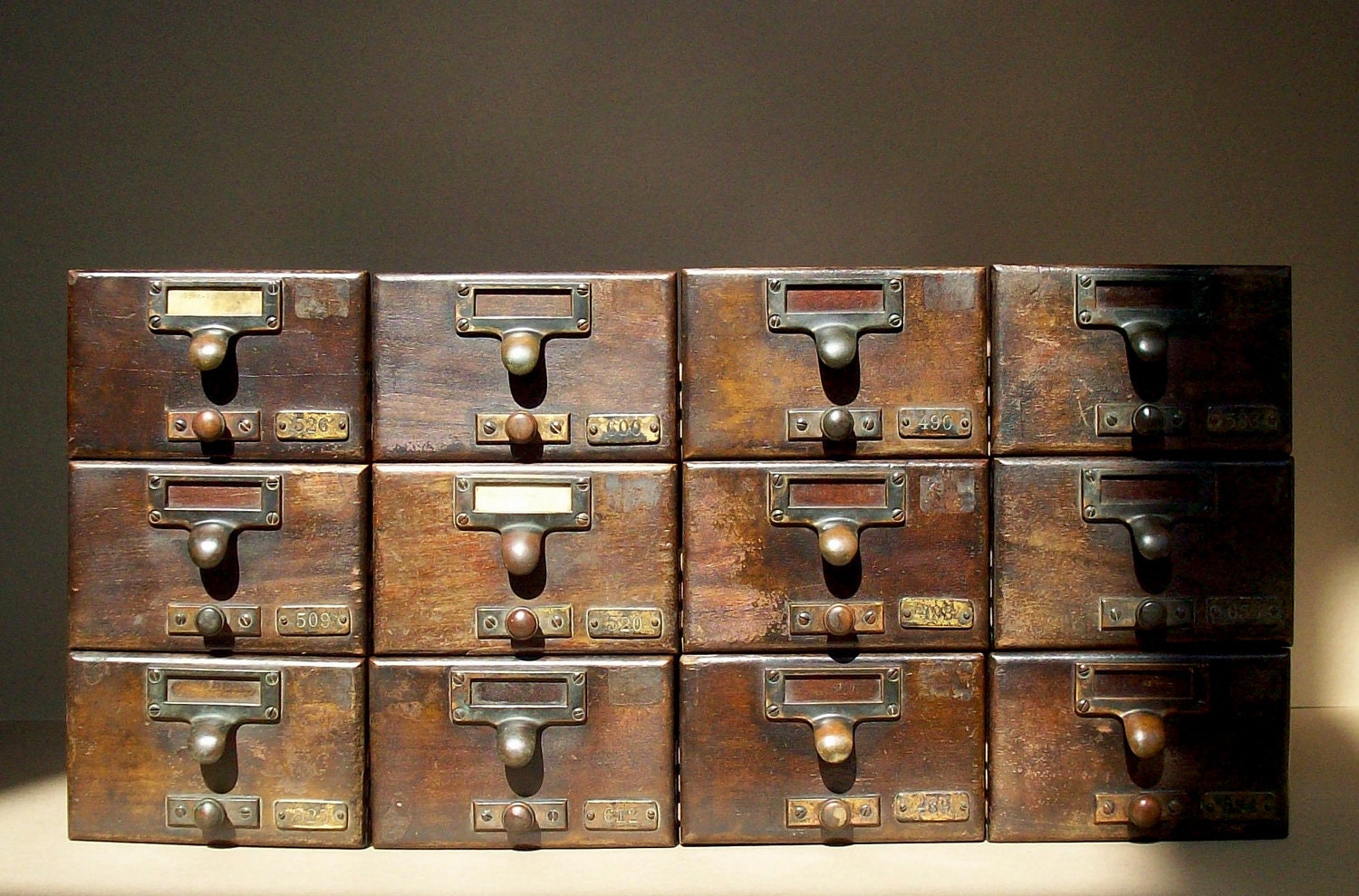 Vintage Library Card Catalogue Drawer with Label Hardware / Wood / Distressed / 1 DRAWER