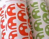 Hand-printed Fabric - Elephants in Red - Screenprinted on organic cotton & hemp fabric (fat quarter)