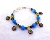 Leaf Bracelet - Leaves, Green Aventurine, Swarovski Crystal, Semi Precious Stone, Glass, Beaded