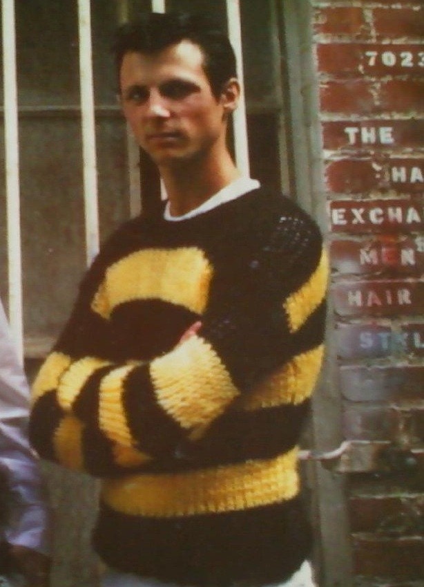 mohair sweater by camdenlock clothing punk rock black and yellow stripe hand knitting