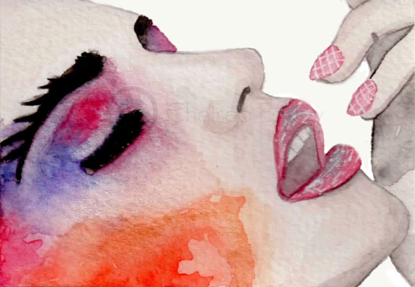 Faces of Fashion No.3 Original Fashion Illustration ACEO-- original ACEO watercolor painting --- FREE Shipping