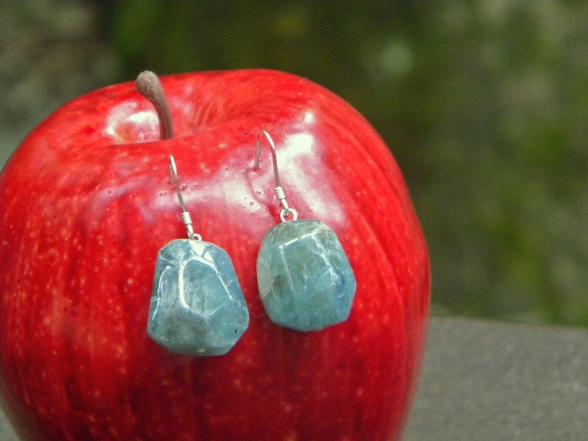 chunky faceted aquamarine earrings on sterling silver earwires