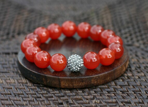 Carnelian and Pave Swarovski Gemstone Bracelet for Success