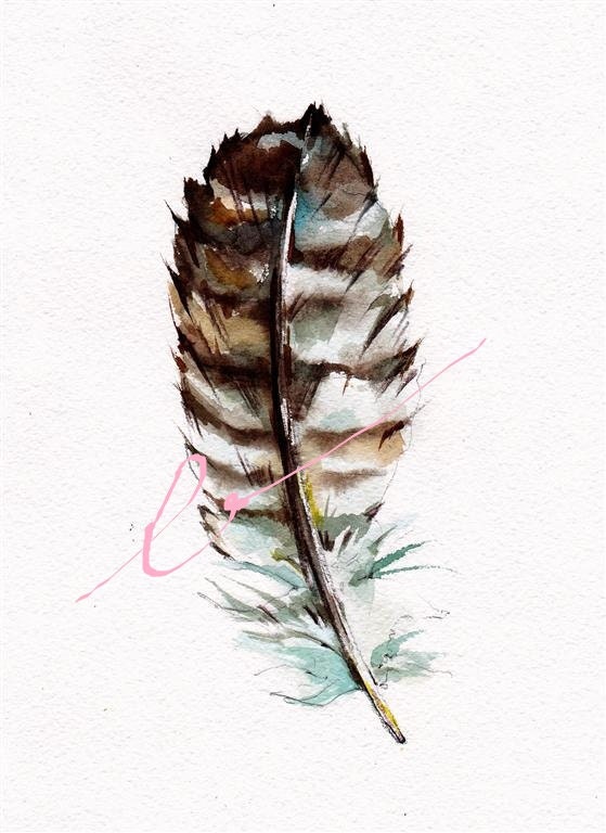 Great Horned Owl Feather 8x10 inch original watercolor July SALE