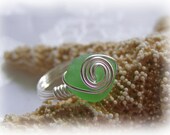 Green Beach Glass Seaglass Ring Size 7