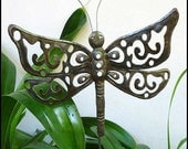Metal Plant Stake - Dragonfly Garden Plant Stick 11" x 13" - Steel Drum Art from Haiti - PS-1788